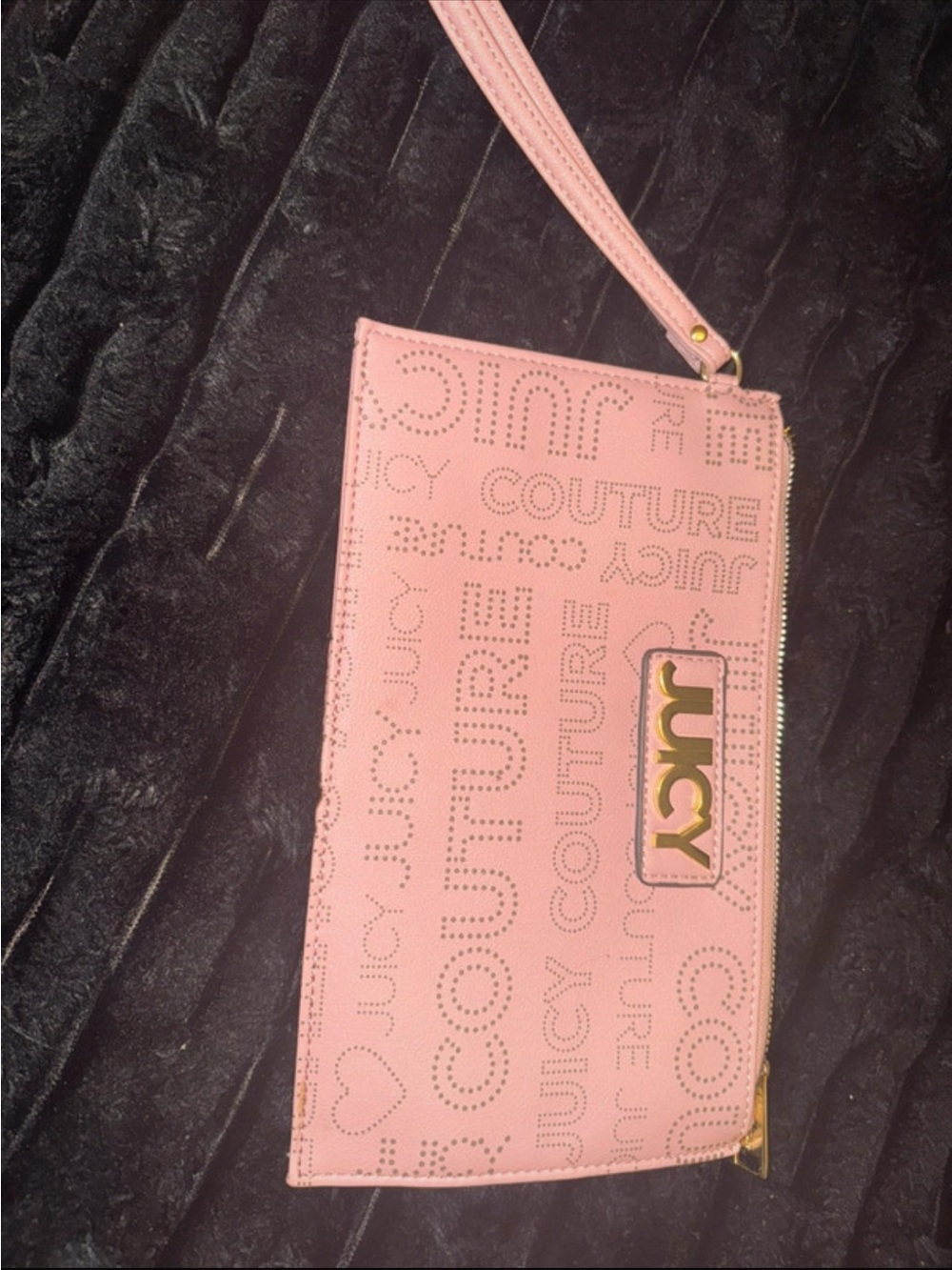 Juicy Couture Pink Logo Wristlet Clutch with Gold Plaque